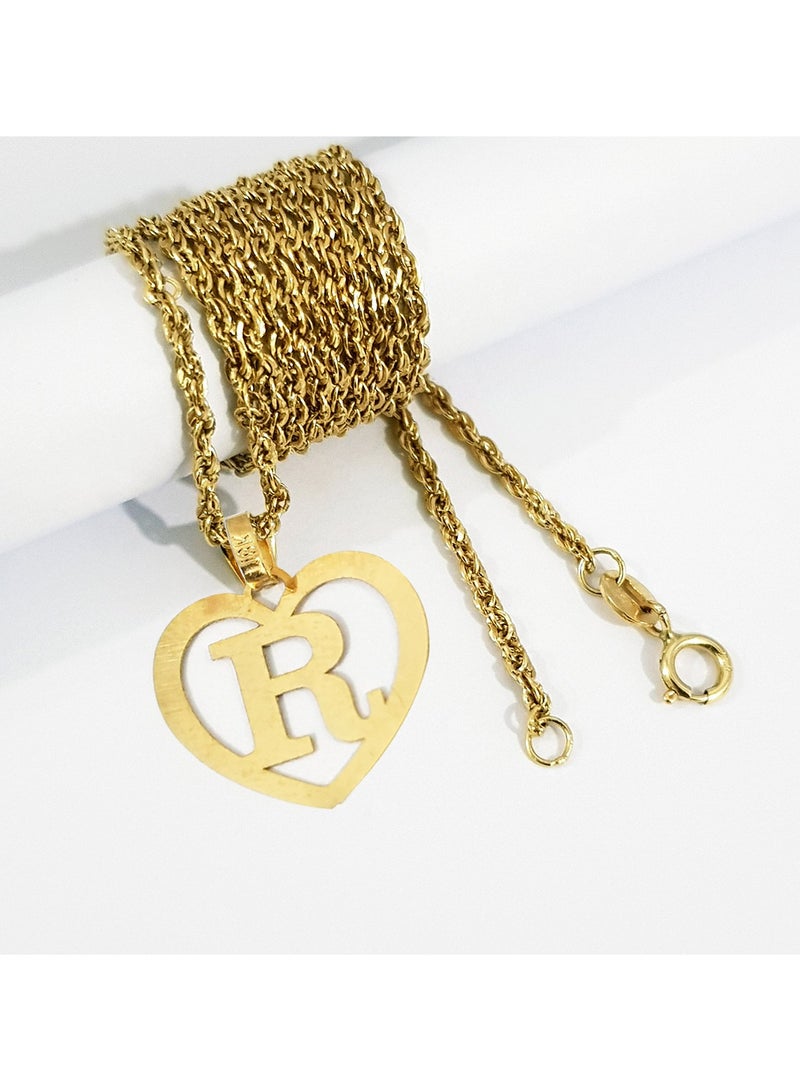 Hamsa.ae 18K Pure Gold Heart Letter R Design Necklace - Image 4