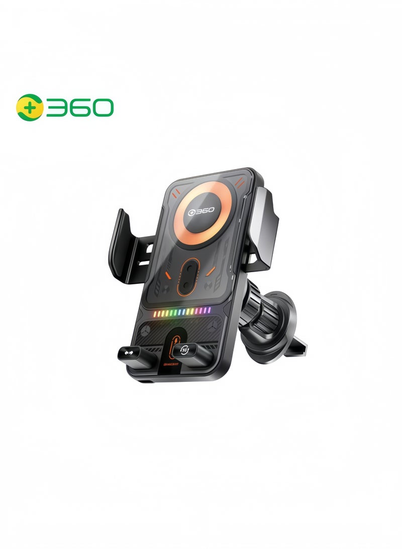360 car, wireless fast charging car holder, automatic induction electric rotation HJ06 (black) - Image 1