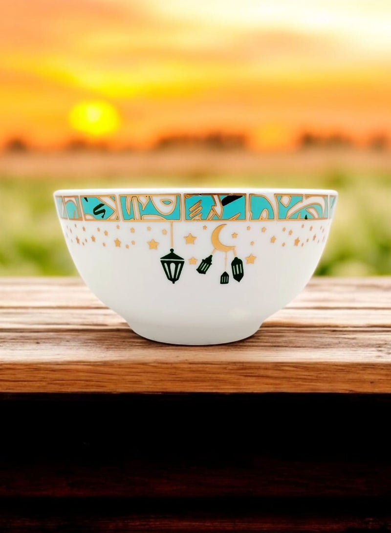 أي كي دي سي وعاء سيراميك بطبعة رمضان، أوعية مطبخ للحبوب والمعكرونة والحساء والعصيدة والإفطار، 12 سم - Image 1