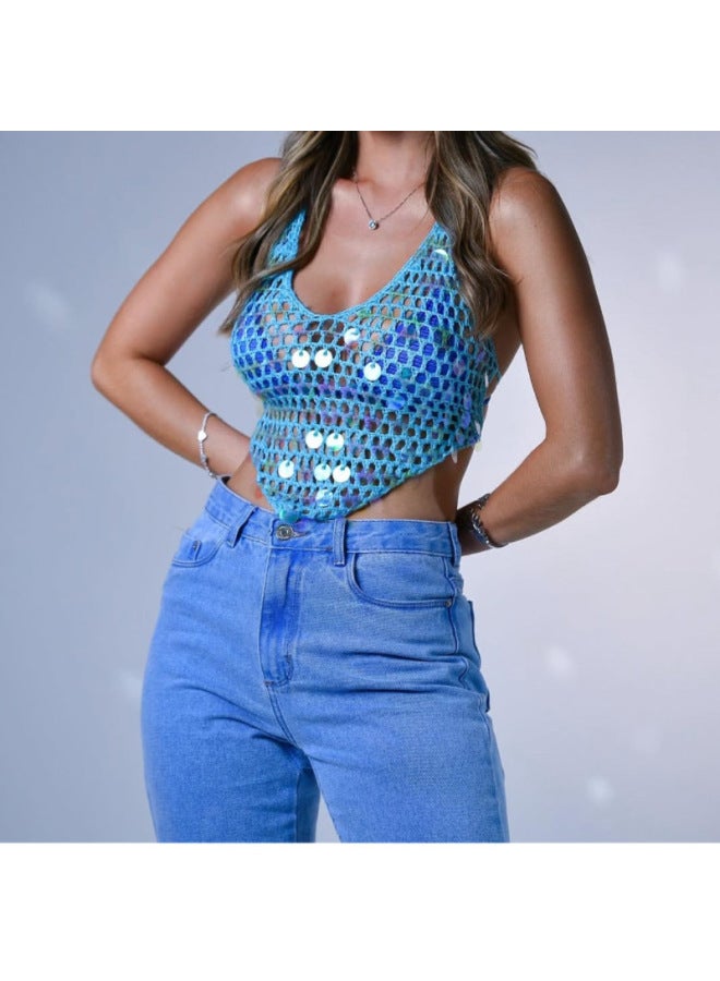 European And American Hot Girl Bikini Cut Out Backless Lace-up Beaded T-shirt Swimsuit