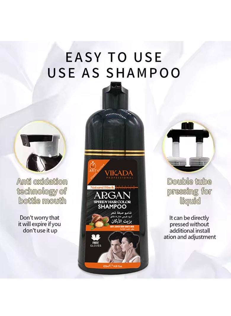 Argan Natural plant hair dye, does not stick to the scalp, washes natural black, covers white hair, household foam hair dye cream 420ml  - Image 5