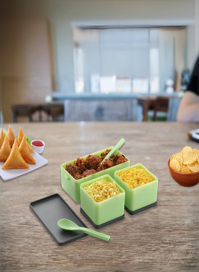 NPB Store 3-Compartment Plastic Lunch Box 1 Spoon 1 Fork - 1400ml | BPA Free & Food-Grade Material | Use for School Office Kids Students Men Women | Leak Proof Tiffin Box - Image 2