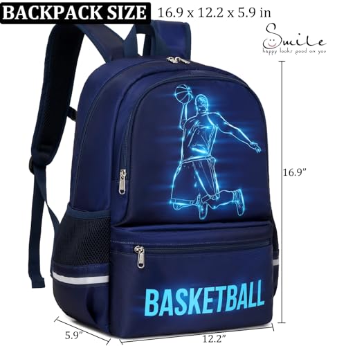 JIANYA Kids Backpack for School Boys, Basketball Themed Backpack with Lunch Box Elementary Kids School Bag Travel Back Pack for Boy, Blue - Image 5