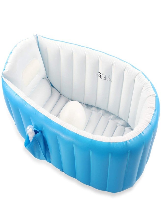 XBEY Inflatable Baby Bath Tub with Pump, Portable Baby Tub with Built-in Air Pump, Foldable Non-Slip Shower Basin Mini Air Swimming Pool for Newborn (Blue) - Image 4