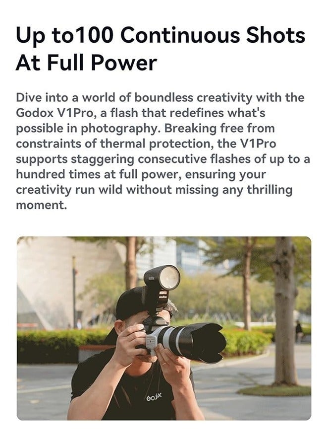 جودوكس فلاش كاميرا Godox V1 Pro S V1Pro-S برأس مستدير TTL Speedlite متوافق مع Sony، فلاش TTL لاسلكي 2.4 جيجاهرتز، 76 واط/ثانية HSS 1/8000 ثانية مع بطارية ليثيوم أيون 2980 مللي أمبير في الساعة - Image 3