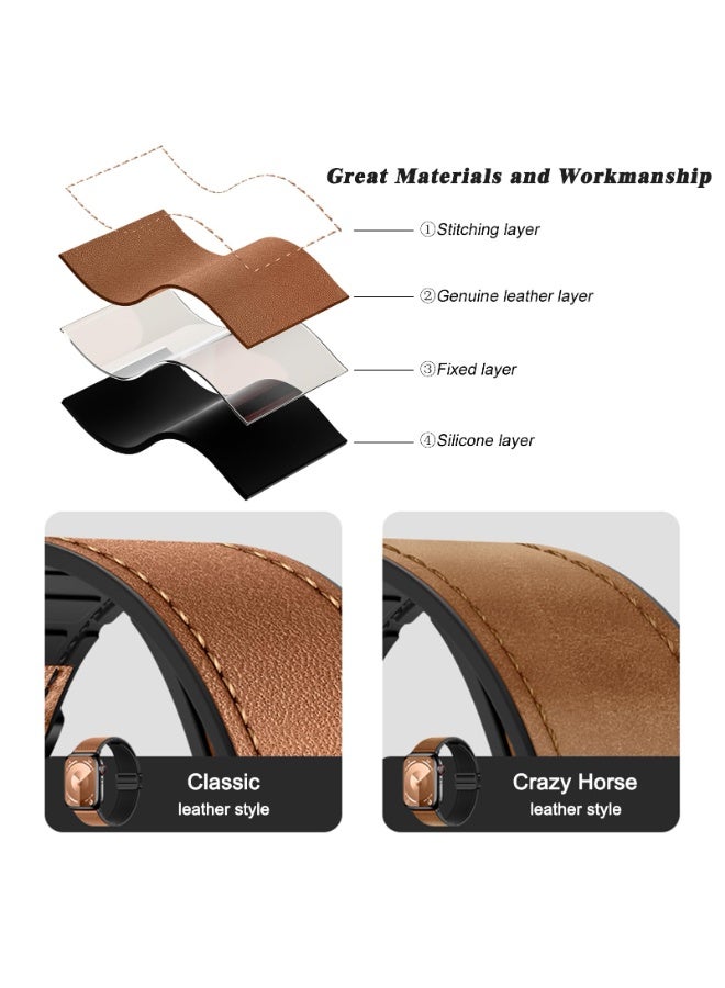 أفضل ذروة حزام سيليكون جلدي مغناطيسي قابل للتعديل لساعة Apple Watch، (الحزام فقط، الساعة غير متضمنة)، عبوة من قطعتين - حزام بني + حزام أسود، حزام ساعة Apple، حزام ساعة قابل للتعديل، حزام ساعة رفيع للرجال والنساء iWatch Series10 9 8 7 6 5 4 3 2 1متوافق مع حزام ساعة Apple Watch مقاس 38 مم و40 مم و41 مم و42 مم - Image 3