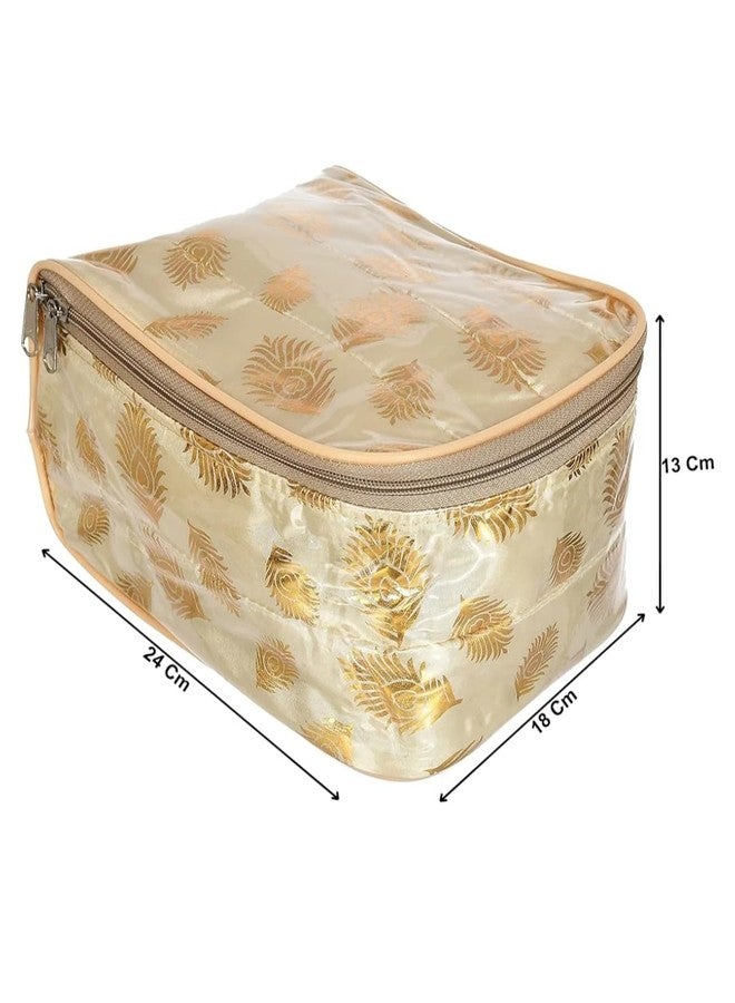 GBMI Non Woven Laminated PVC Travel jewellery organiser with 10 transparent pouches and Zipper closure for Necklaces, Earrings, Rings, Bracelets | Makeup pouch | cosmetic vanity box (Gold) - Image 2