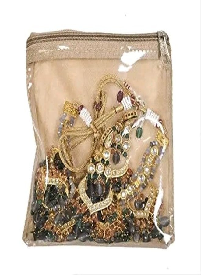 GBMI Non Woven Laminated PVC Travel jewellery organiser with 10 transparent pouches and Zipper closure for Necklaces, Earrings, Rings, Bracelets | Makeup pouch | cosmetic vanity box (Gold) - Image 4