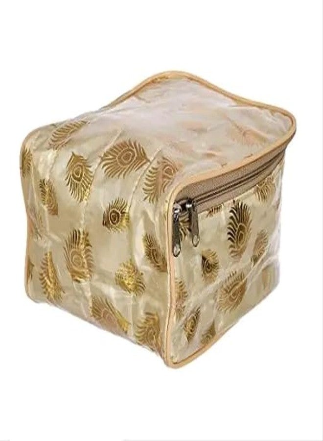 GBMI Non Woven Laminated PVC Travel jewellery organiser with 10 transparent pouches and Zipper closure for Necklaces, Earrings, Rings, Bracelets | Makeup pouch | cosmetic vanity box (Gold) - Image 5