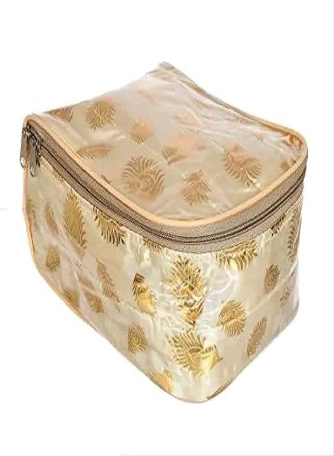 GBMI Non Woven Laminated PVC Travel jewellery organiser with 10 transparent pouches and Zipper closure for Necklaces, Earrings, Rings, Bracelets | Makeup pouch | cosmetic vanity box (Gold) - Image 1
