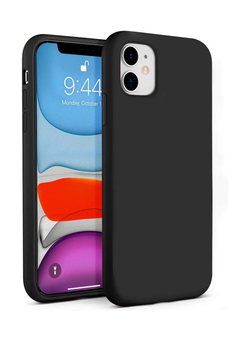 جراب iPhone 11 جراب رفيع من السيليكون السائل ، قماش ناعم من الألياف الدقيقة الحريرية ، غير لامع ، مطاط جل كامل الجسم ، غطاء واقٍ رائع مقاوم للصدمات 6.1 iP11 - أسود - Image 1