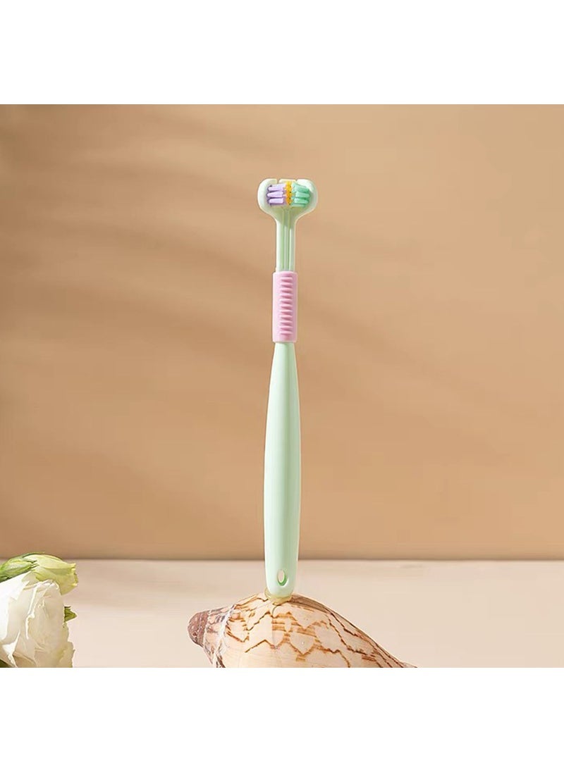 Generic [Three-side toothbrush] Arina childrens three-side toothbrush macaron color tooth cleaning three-head toothbrush scraping tongue coating A22 A22-Green (Children)