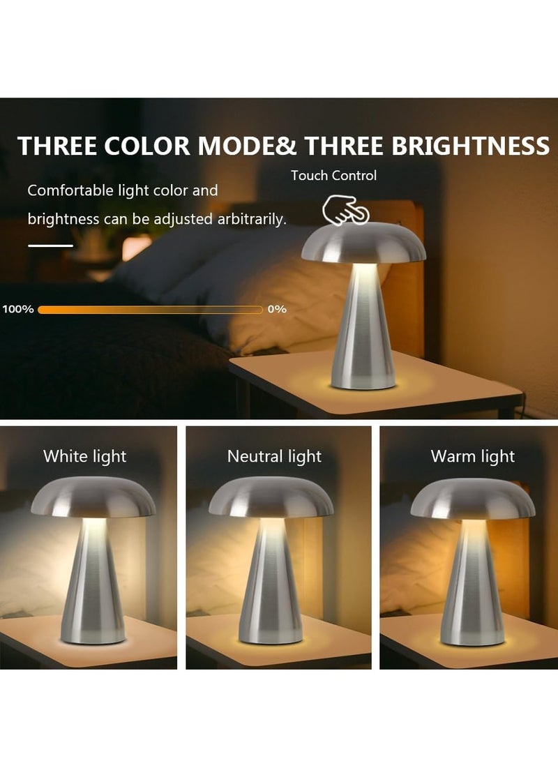 LED Cordless Table Lamp, Rechargeable Battery 3 Level Brightness Night Light, for Bedroom Living Room Dorm Study Desk Lamp,Silver - Image 3