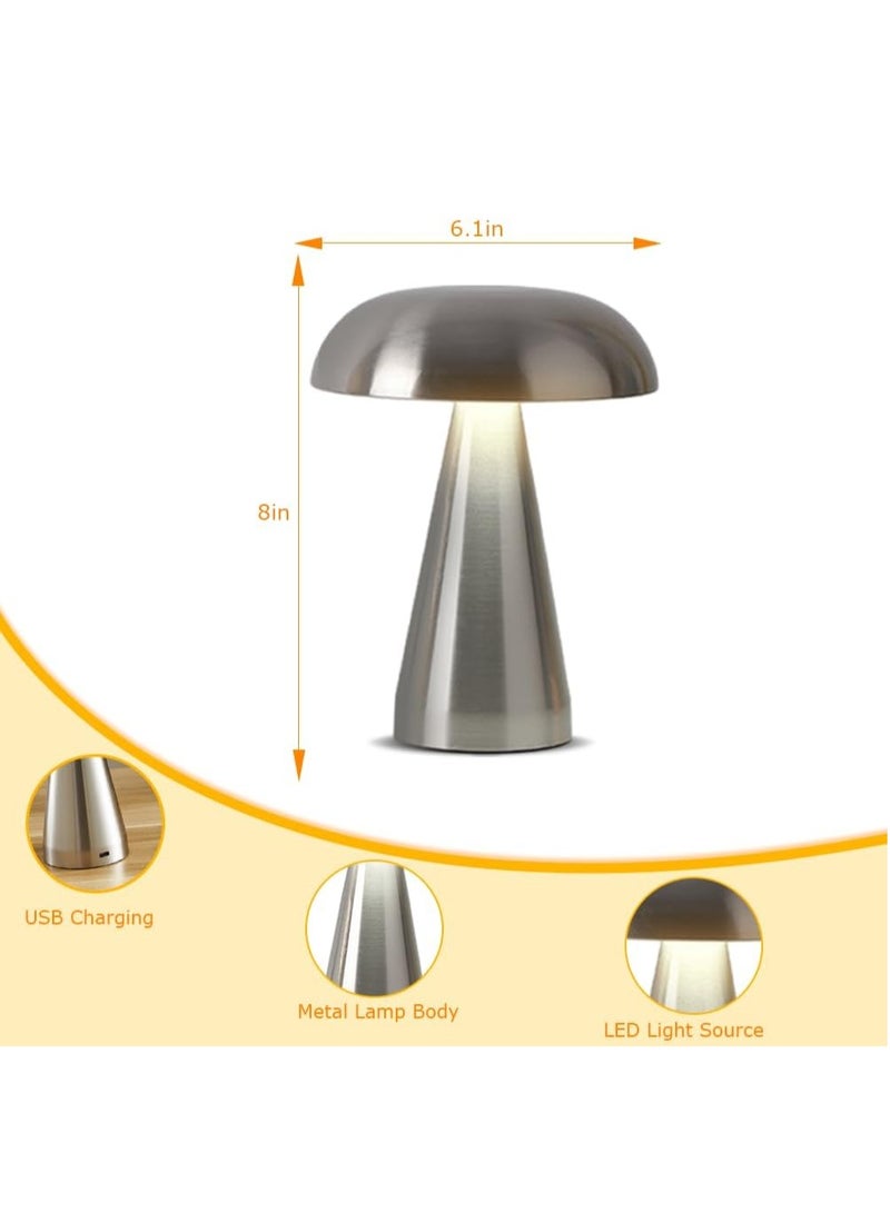 LED Cordless Table Lamp, Rechargeable Battery 3 Level Brightness Night Light, for Bedroom Living Room Dorm Study Desk Lamp,Silver - Image 4