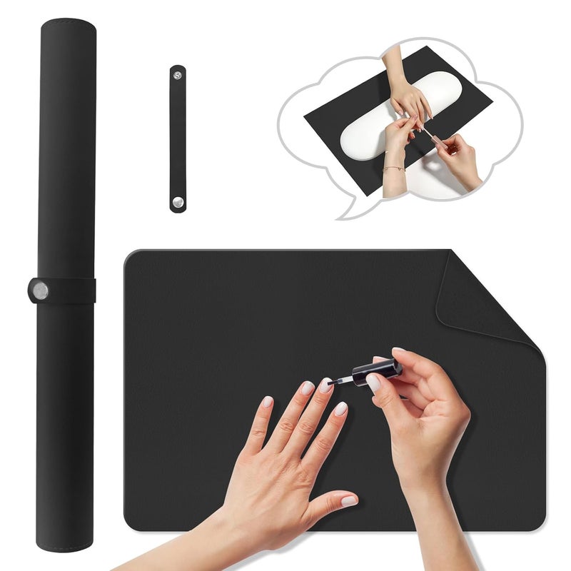 Nail Art Table MatFoldable Nail Arm Rest Pad for NailsSoft Microfiber PU Leather Nail Mat for TableWaterproof Manicure PadNail Table Pad for Nail Technician Salon HomeBlack