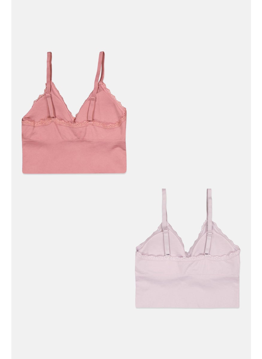 Comfort by Real Women 2 Pcs Padded Lace Detail Seamless Bra, Old Rose  - Image 2