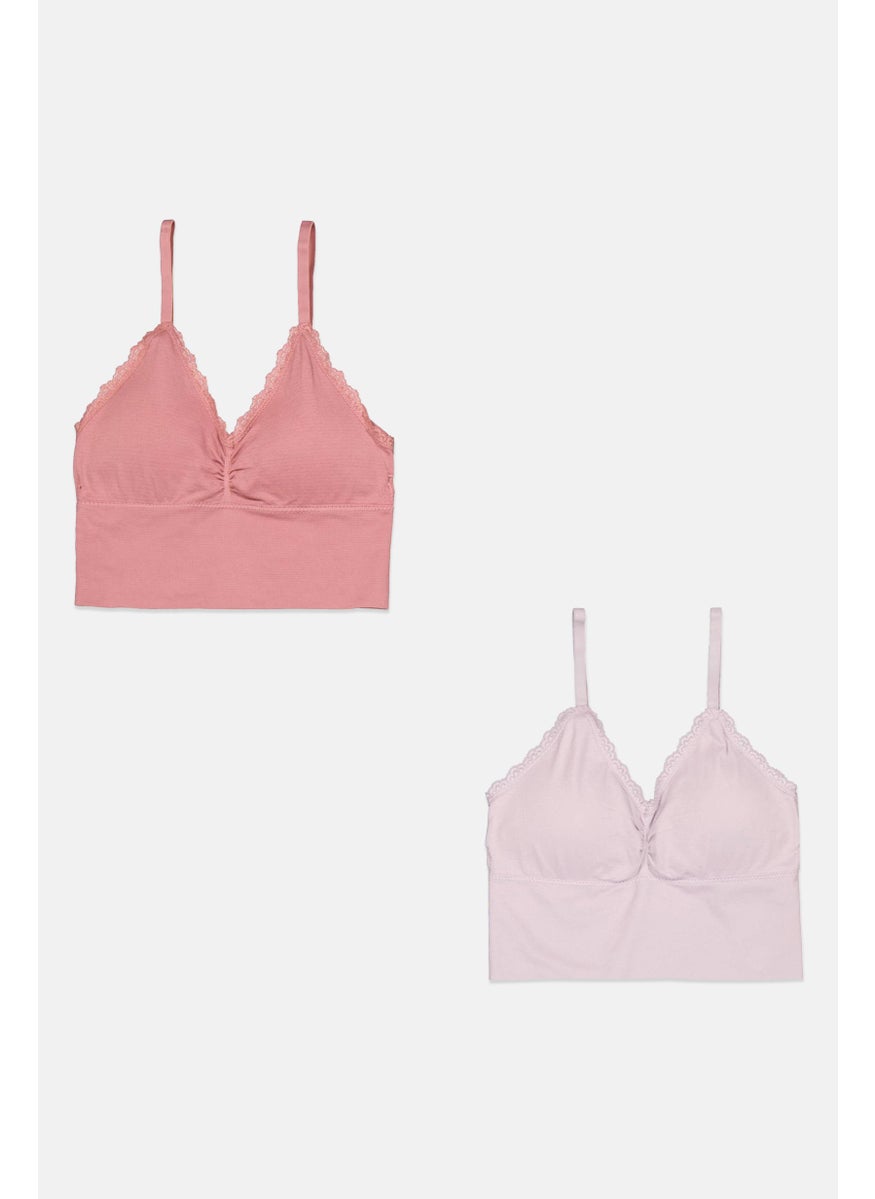 Comfort by Real Women 2 Pcs Padded Lace Detail Seamless Bra, Old Rose  - Image 1