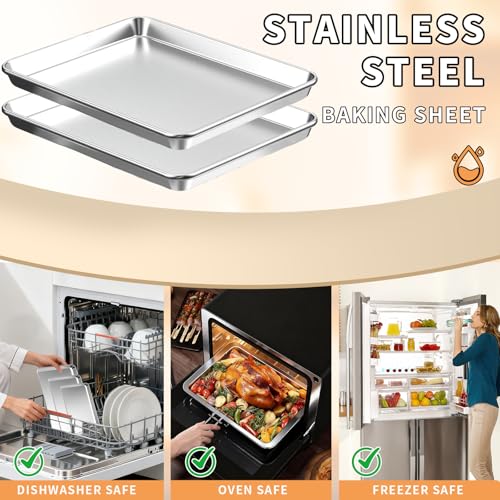 Fondpen Baking Sheet Set of 2, Stainless Steel Cookie Sheets Baking Sheet Pan, 16 x 12 Inch Thicker and Firmer Baking Pans Set, Non-stick, Non toxic & Heavy Duty & Easy Clean,Dishwasher Safe - Image 5