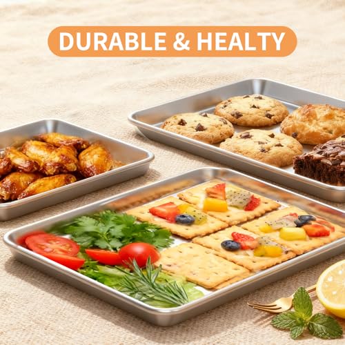 Fondpen Baking Sheet Set of 2, Stainless Steel Cookie Sheets Baking Sheet Pan, 16 x 12 Inch Thicker and Firmer Baking Pans Set, Non-stick, Non toxic & Heavy Duty & Easy Clean,Dishwasher Safe - Image 2