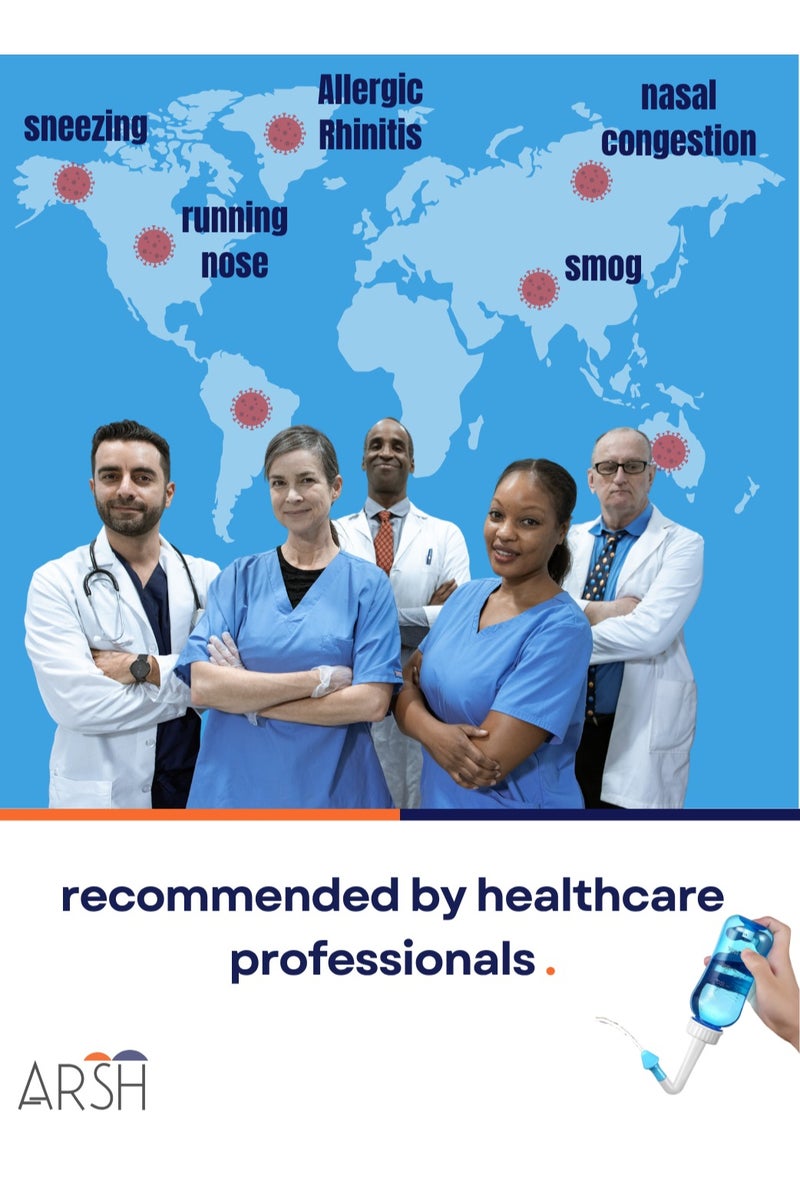 ووتر بالس زجاجة غسول أنفي 300 مل، 30 كيس ملح، مقياس حرارة لاصق، زجاجة غسول للجيوب الأنفية من نيتي بوت، منظف أنف للبالغين والأطفال، غسول أنفي جال نيتي - Image 4