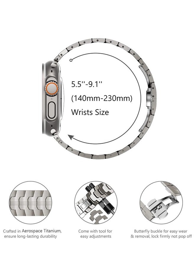 Organizer - Compatible for Apple Watch Band Ultra 2/Ultra 49mm 45mm 44mm 42mm Series 9 8 7 Men, Stainless Steel Metal Bands for Apple iWatch Series 9 8 7 SE 6 5 4 3 2 1 Link Bracelet, Titanium color - Image 1