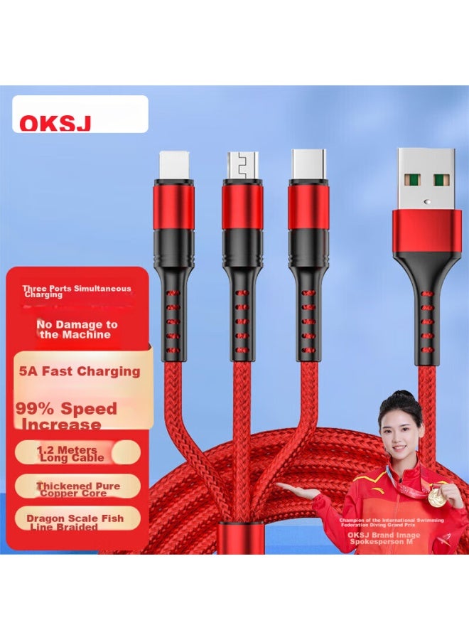 OKSJ Data Cable Three-in Charger Cable, One-to Type-c, Apple Car Multi-functional 5a Fast Charging Extension, Suitable For Huawei/xiaomi/android Phones, 1.2 Meters - Image 1
