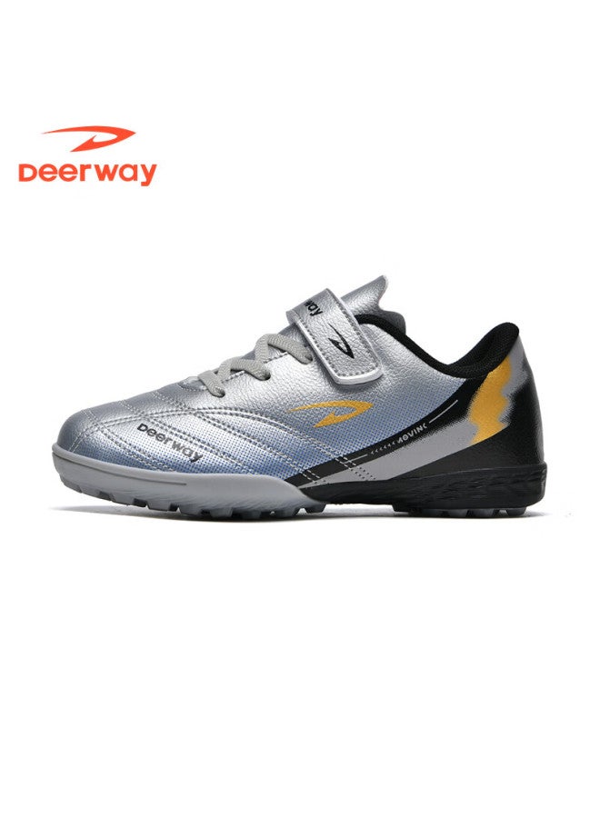 Deerway Kids Soccer Shoes Velcro Slip-on Boys Girls Middle Primary School Tf Turf Non-slip Wear-resistant Silver Gold Size 39 - Image 1