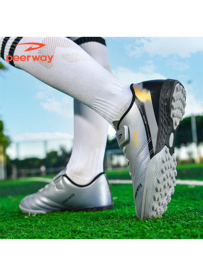Deerway Kids Soccer Shoes Velcro Slip-on Boys Girls Middle Primary School Tf Turf Non-slip Wear-resistant Silver Gold Size 39 - Image 5