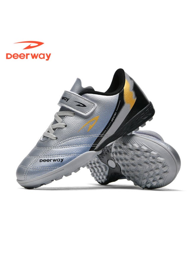 Deerway Kids Soccer Shoes Velcro Slip-on Boys Girls Middle Primary School Tf Turf Non-slip Wear-resistant Silver Gold Size 39 - Image 2