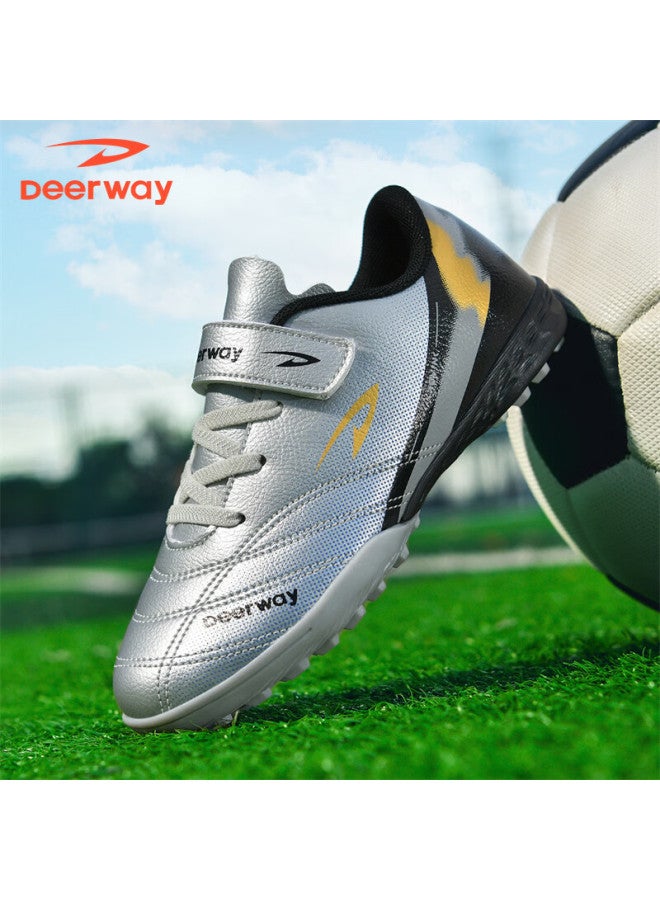 Deerway Kids Soccer Shoes Velcro Slip-on Boys Girls Middle Primary School Tf Turf Non-slip Wear-resistant Silver Gold Size 39 - Image 4