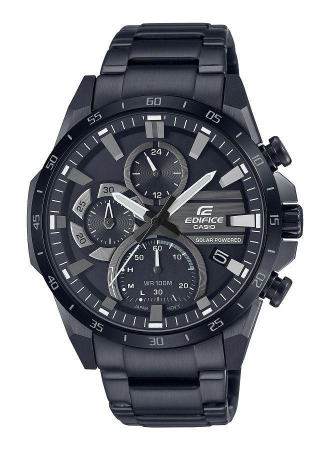 Casio Men Watch Edifice Solar Powered Chronograph Analog Black Dial Stainless Steel Black Ion Plated Band and Case EQS-940DC-1AVUDF.