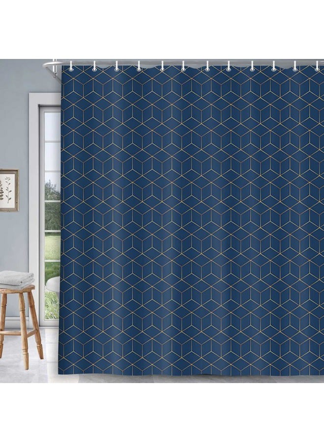 JAWO Hotel Quality Navy Blue Shower Curtain, Blue and Gold Geometric Pattern Fabric Shower Curtains Set, Modern Boho Chic Bathroom Accessories 69X70 Inches - Image 2