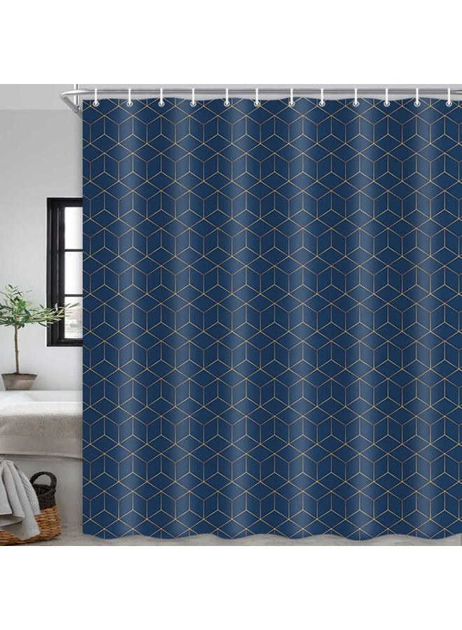 JAWO Hotel Quality Navy Blue Shower Curtain, Blue and Gold Geometric Pattern Fabric Shower Curtains Set, Modern Boho Chic Bathroom Accessories 69X70 Inches - Image 1