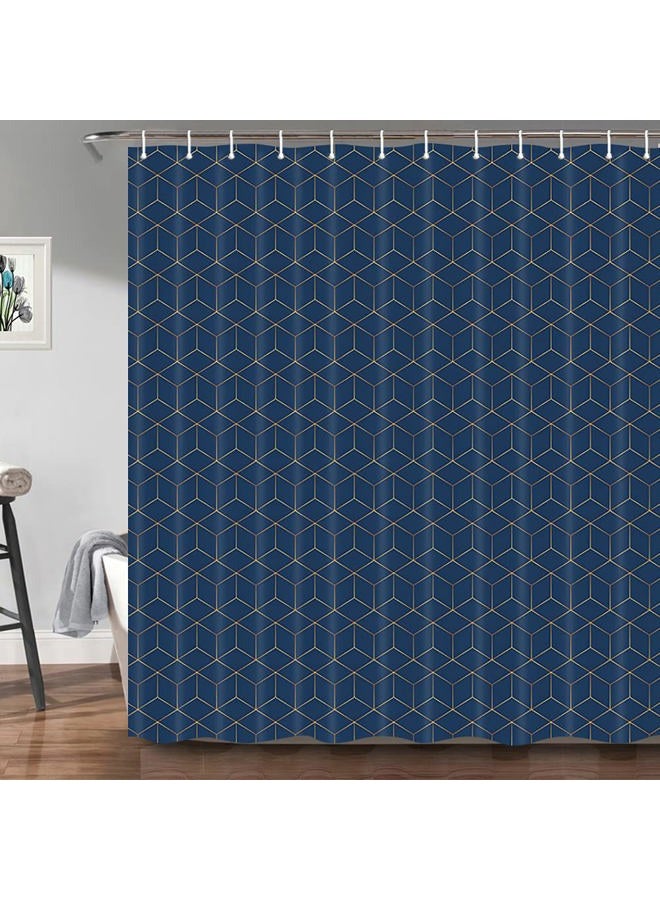 JAWO Hotel Quality Navy Blue Shower Curtain, Blue and Gold Geometric Pattern Fabric Shower Curtains Set, Modern Boho Chic Bathroom Accessories 69X70 Inches - Image 3