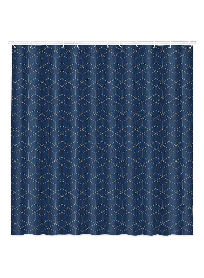 JAWO Hotel Quality Navy Blue Shower Curtain, Blue and Gold Geometric Pattern Fabric Shower Curtains Set, Modern Boho Chic Bathroom Accessories 69X70 Inches - Image 4