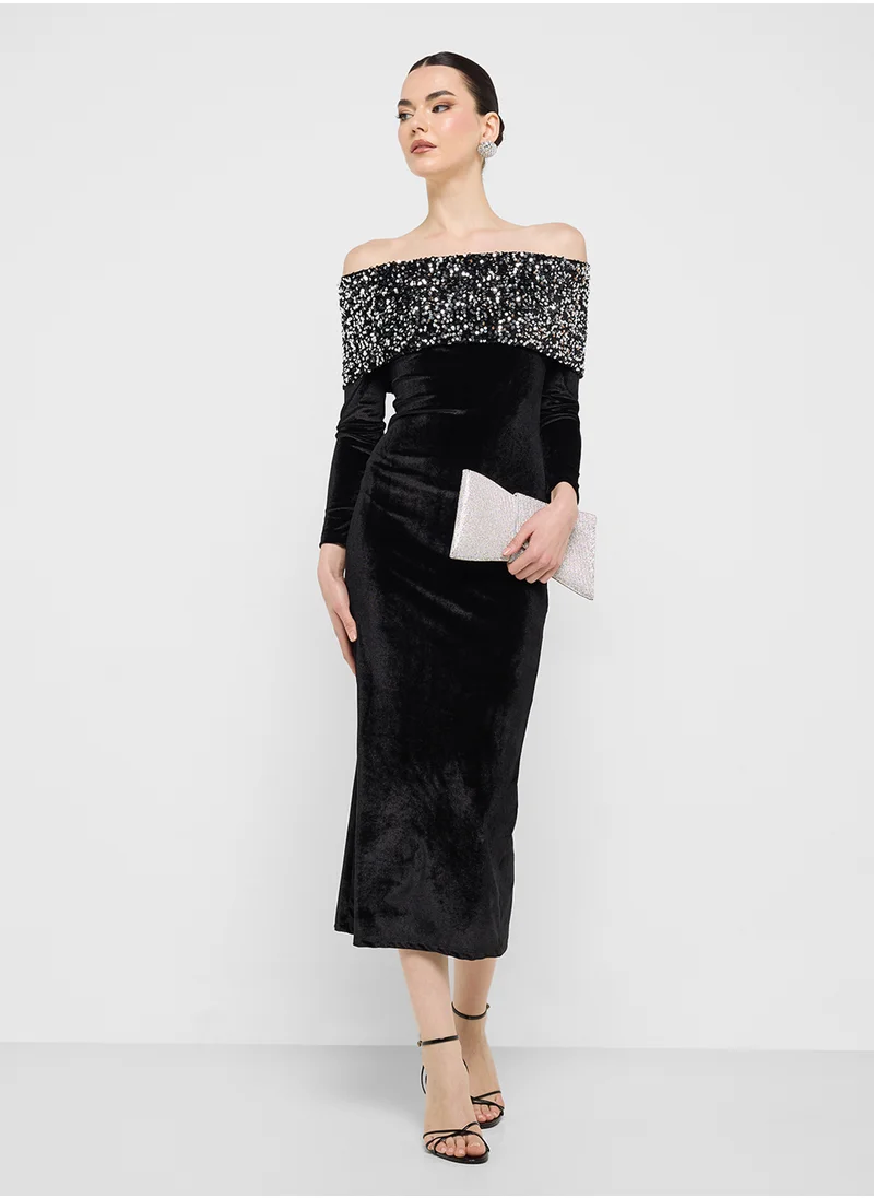 جينجر بوتيك Sequin Velvet Cocktail Dress