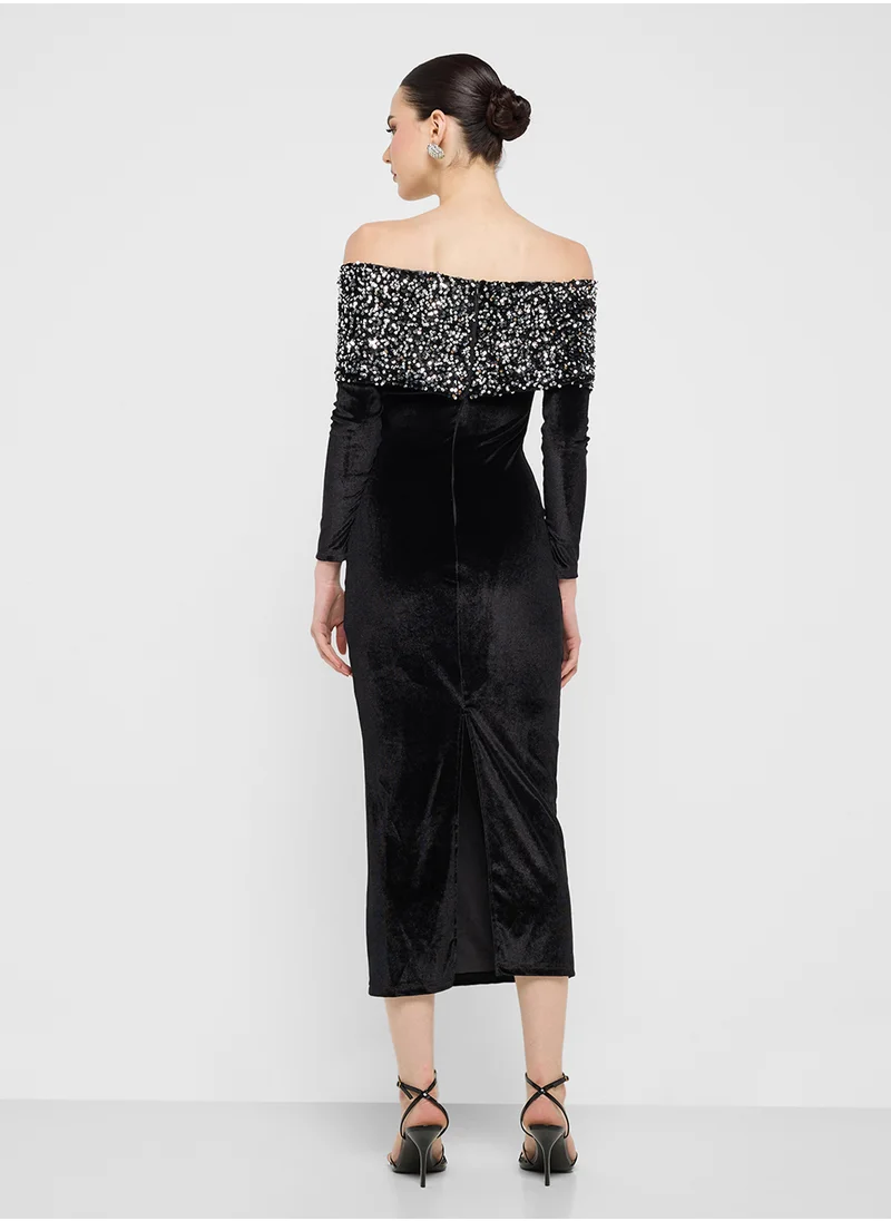 جينجر بوتيك Sequin Velvet Cocktail Dress