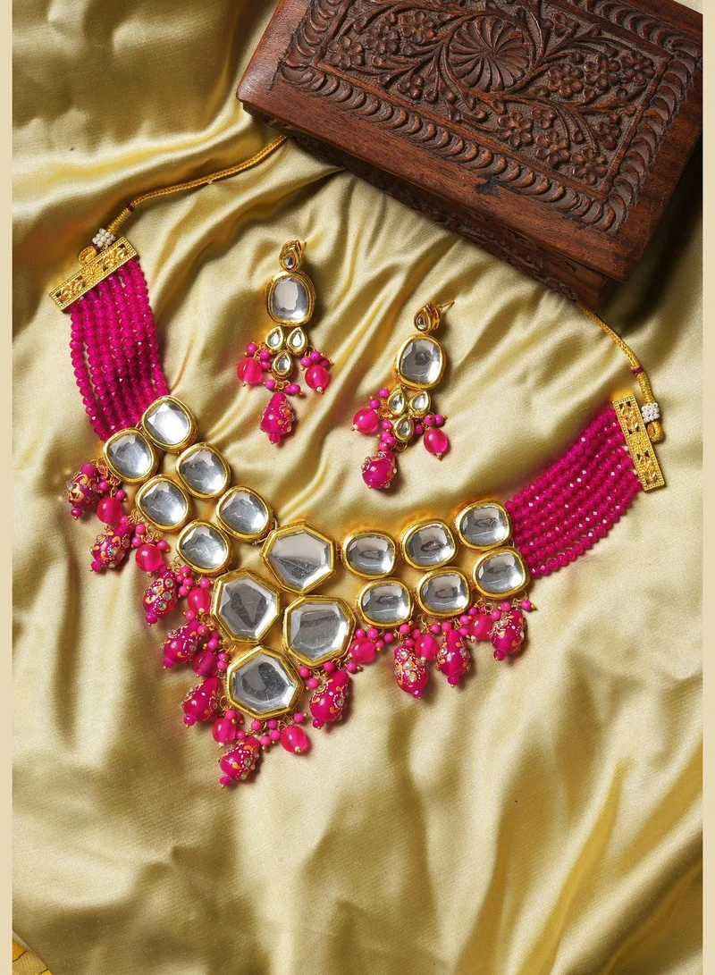 SOHI Gold Plated Designer Kundan Necklace and Earring Set