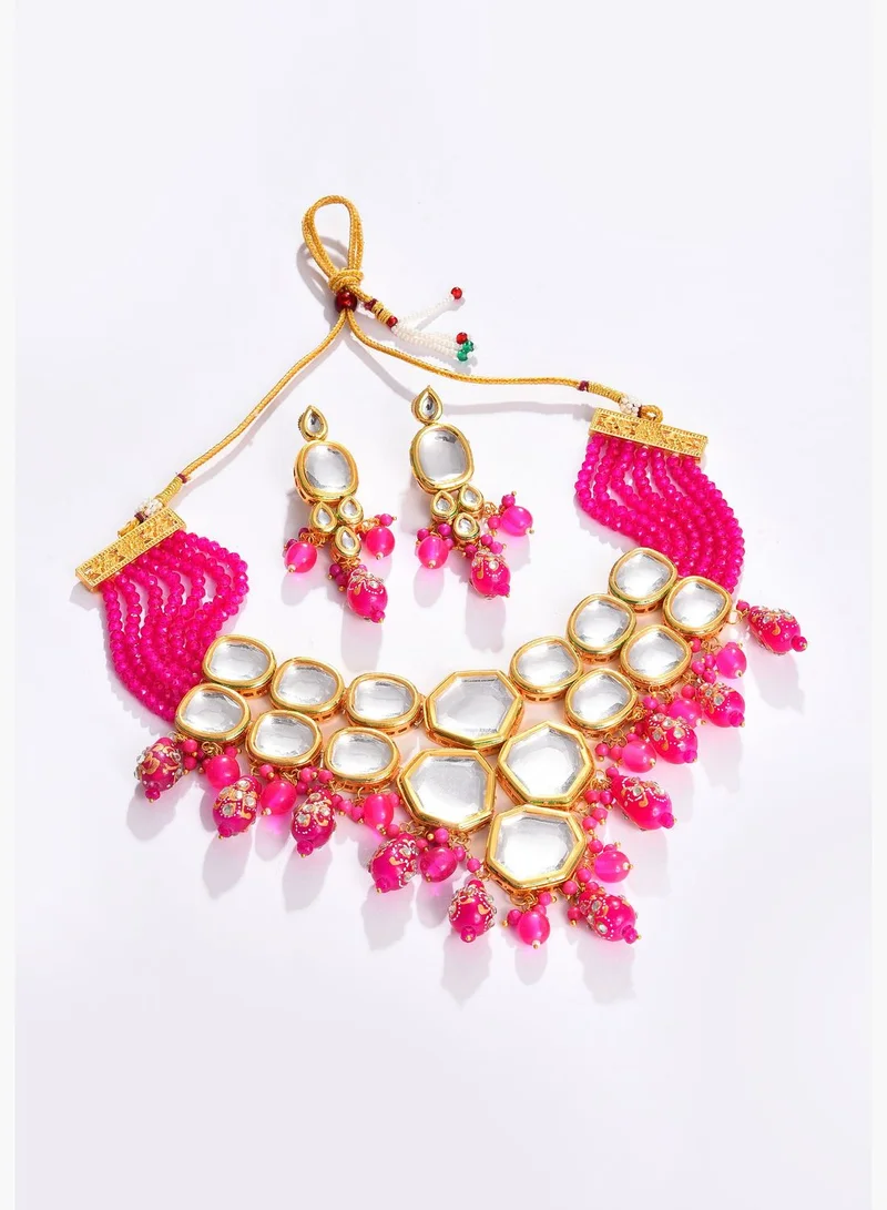 SOHI Gold Plated Designer Kundan Necklace and Earring Set