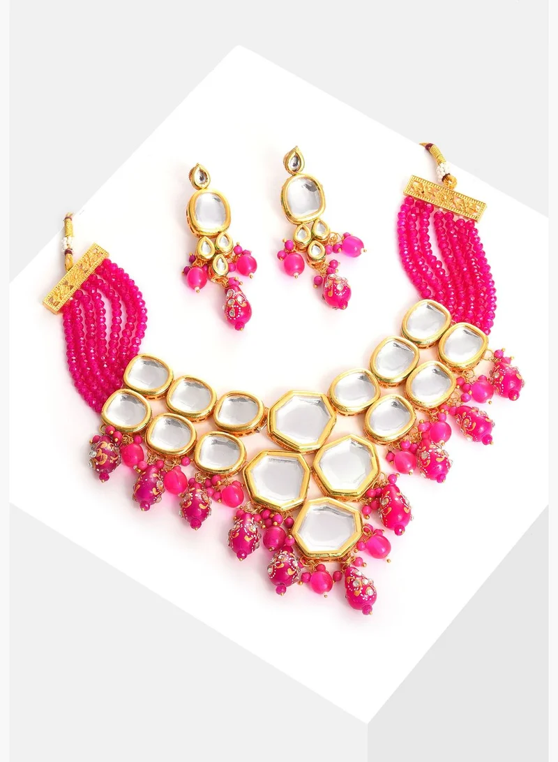 SOHI Gold Plated Designer Kundan Necklace and Earring Set