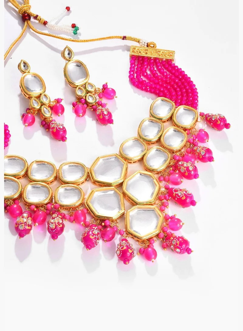SOHI Gold Plated Designer Kundan Necklace and Earring Set