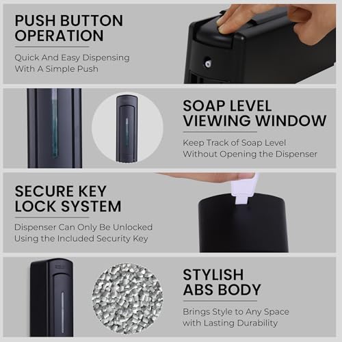 Robustt Manual Wall Mounted Liquid Soap Dispenser - Black (350 ml, Pack of 2) | with Adhesive Hooks | Leak-Proof, Transparent Window, Easy Installation- Ideal for Bathroom, Kitchen, Hotels, Offices - Image 2