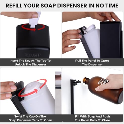 Robustt Manual Wall Mounted Liquid Soap Dispenser - Black (350 ml, Pack of 2) | with Adhesive Hooks | Leak-Proof, Transparent Window, Easy Installation- Ideal for Bathroom, Kitchen, Hotels, Offices - Image 3