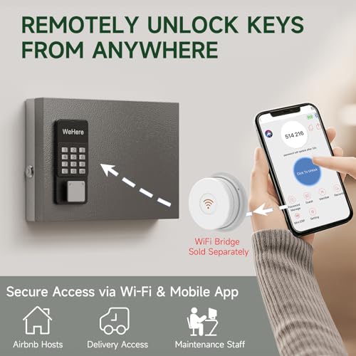 WeHere صندوق قفل مفاتيح WeHere 32 مفتاح مثبت على الحائط، خزانة مفاتيح ذكية مع تطبيق بلوتوث/كلمة مرور ثابتة/ديناميكية/مشاركة OTP لفتح القفل، صندوق أمان ERP لإدارة مفاتيح السائقين/الوكلاء/المكاتب/الفنادق - Image 5