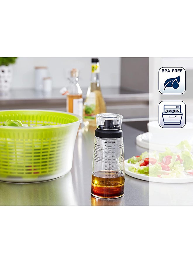 Leifheit Salad Dressing Shaker, 5 Imprinted Recipes, Glass Bottle, Non-Drip Spout, Dishwasher Safe, Black Transparent, 300 ml Measuring, Salad Dressing Pots - Image 2