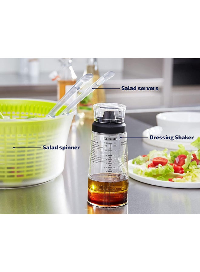 Leifheit Salad Dressing Shaker, 5 Imprinted Recipes, Glass Bottle, Non-Drip Spout, Dishwasher Safe, Black Transparent, 300 ml Measuring, Salad Dressing Pots - Image 5