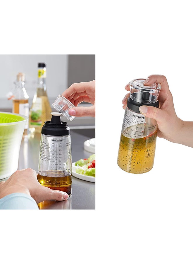 Leifheit Salad Dressing Shaker, 5 Imprinted Recipes, Glass Bottle, Non-Drip Spout, Dishwasher Safe, Black Transparent, 300 ml Measuring, Salad Dressing Pots - Image 3