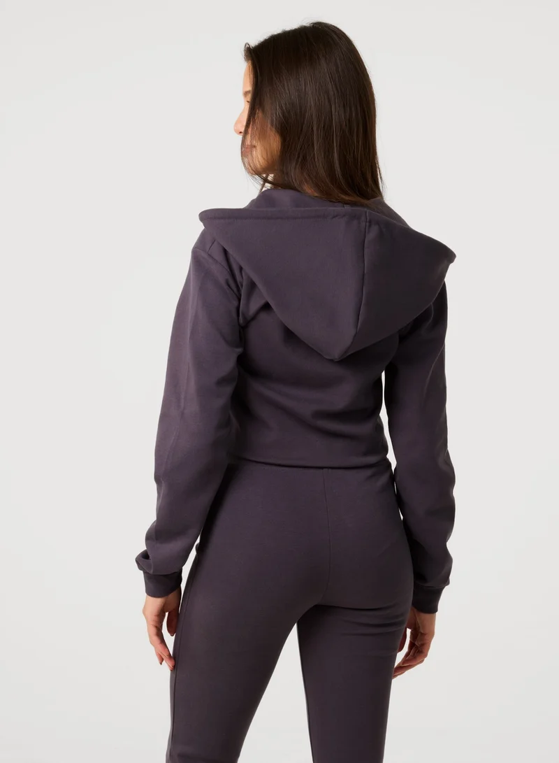 بينك فانيلا Zip Up Cropped Hoodie