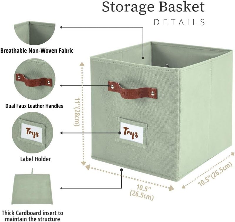 DECOMOMO Cube Storage Bin, Storage Cubes with Labels, Baskets for Shelves Kallax Linen Closet Organizers (Cube 10.5x11"/ 6pcs, Sage Green) - Image 3
