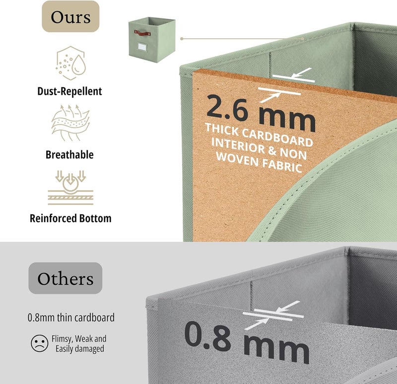 DECOMOMO Cube Storage Bin, Storage Cubes with Labels, Baskets for Shelves Kallax Linen Closet Organizers (Cube 10.5x11"/ 6pcs, Sage Green) - Image 5